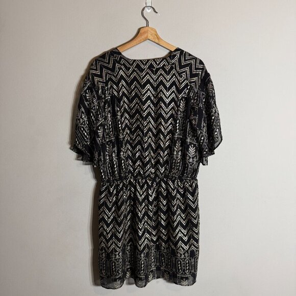 Free People Love Your Chaos Mini Dress Womens Medium Black Gold Drop Waist Tunic - Picture 5 of 15